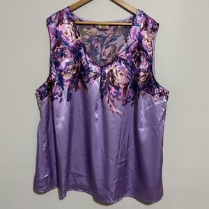 Avenue Purple Sleeveless Blouse with Floral Satin Finish | Womens Sz 26/28
